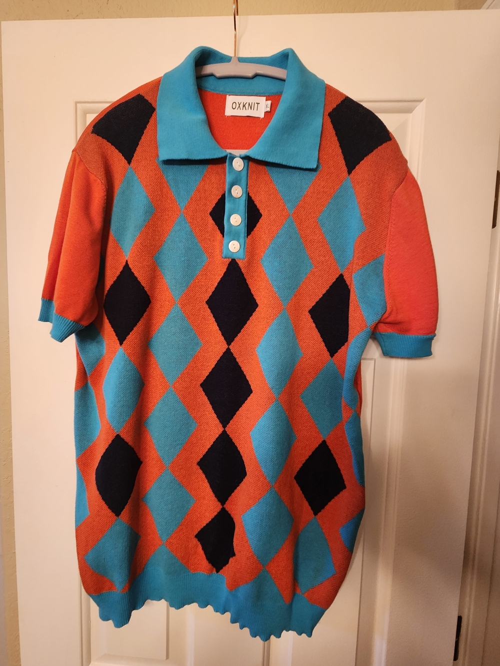 Men's Orange & Blue OXKNIT XL Knit Shirt.